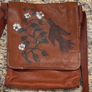 Hand-painted, Cole Haan Brown Leather Crossbody Messenger Bag